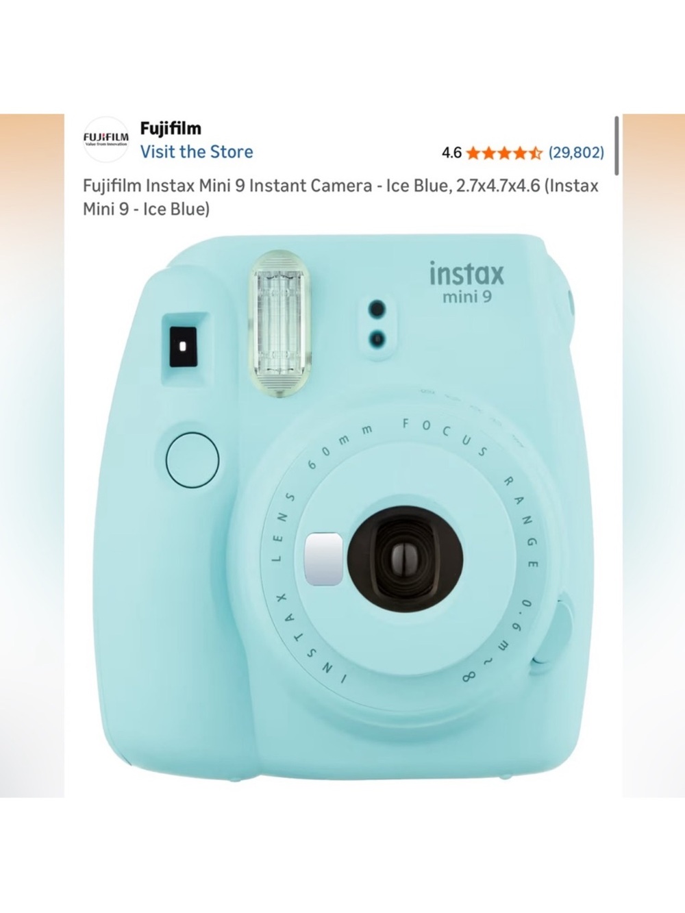 Fujifilm Instax Mini 9 Instant Camera - Ice Blue